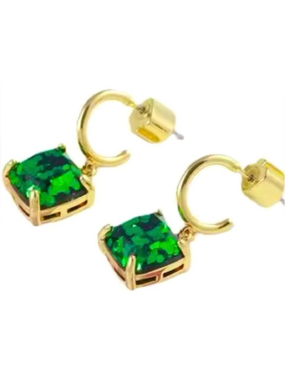 KATE SPADE NEW YORK ♠️ huggie hoop green glitter drop n dangle earrings